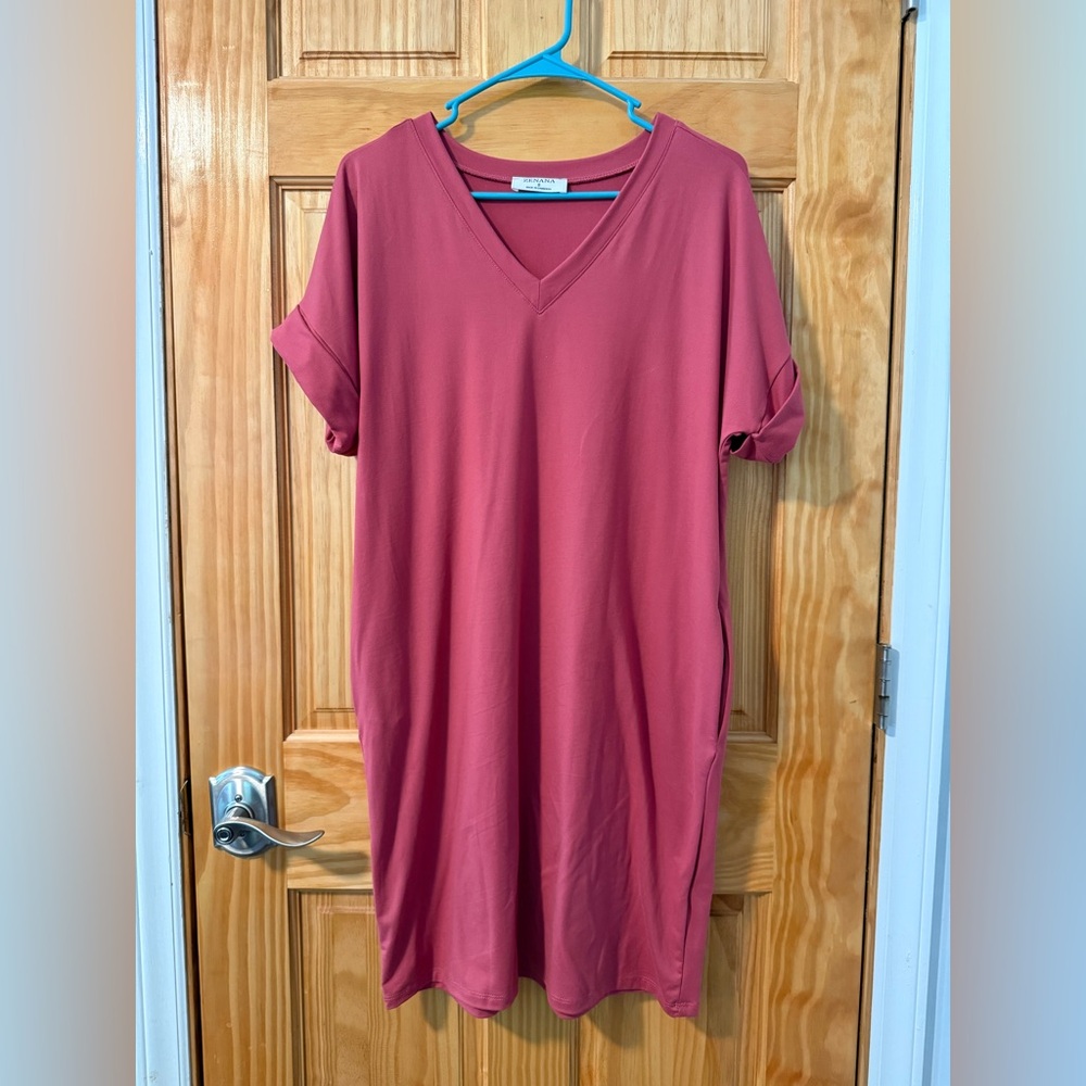 Pink V-Neck T-Shirt Dress
